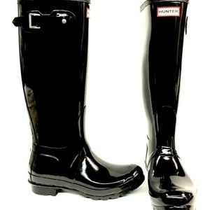 NEW W's Black GLOSS HUNTER Tall Orig Rainboot Sz 9